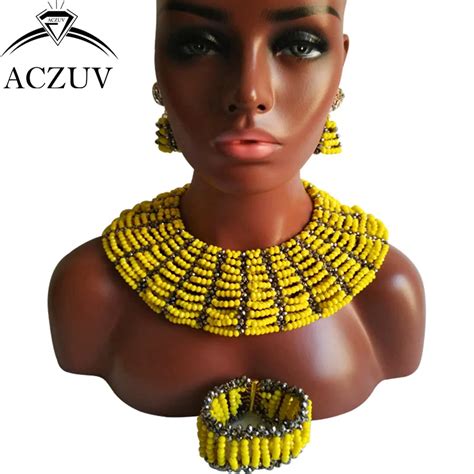 ACZUV Brand Yellow African Beads Jewelry Set For Women Nigerian Wedding