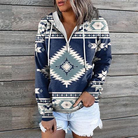 Jsaierl Aztec Quarter Zip Sweatshirt Women Geometric Printed Western