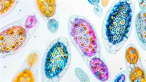 Vividly Colored Paramecium Under Microscope Isolated On White