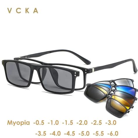 Sunglasses Vcka Myopia Magnetic Sunglasses Men 5 In 1 Polarized Clip On