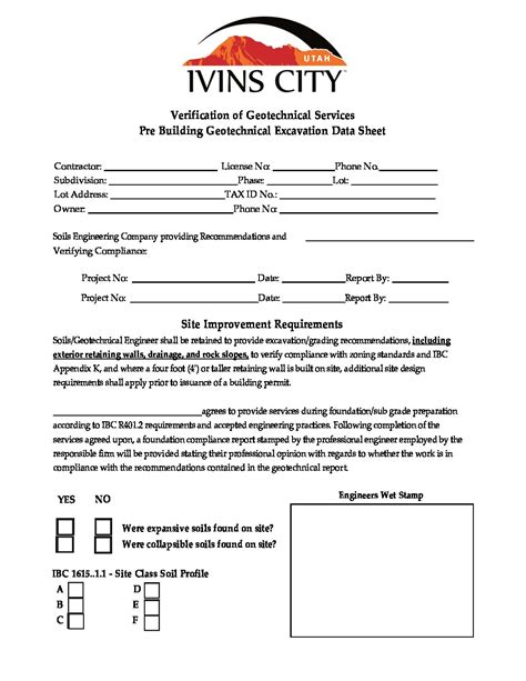 Verification Of Geotechnical Services Ivins City