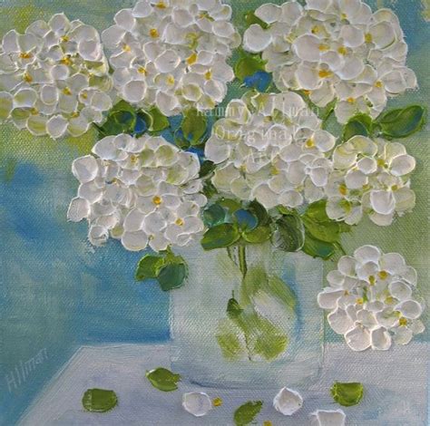 White Hydrangea Oil Painting Hydrangea Impasto By KenziesCottage