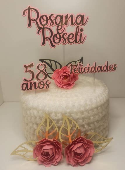 Topper De Bolo Floral Rosa Elo7 Produtos Especiais