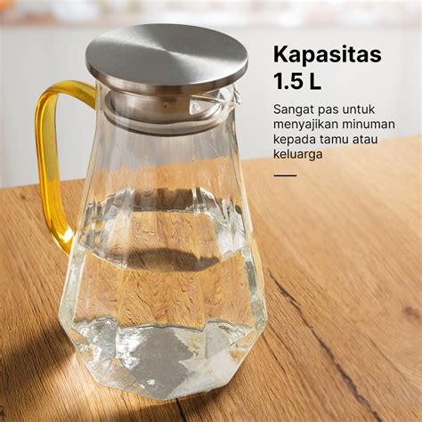 BORREY Teko Kaca Teh Pitcher Tahan Panas Api Borosilicate Glass 1 5L