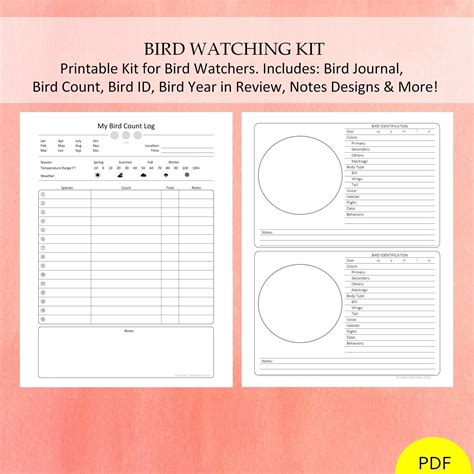 Bird Watching Printable Kit Designs And Templates Include Bird Journal