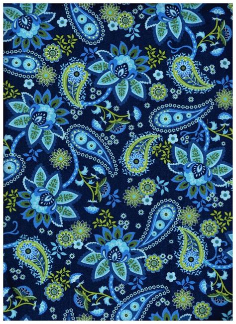 Premium Cotton Fabric Blue And Green Paisley Print