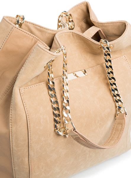 Mango Touch Metal Details Shopper Bag In Beige Leather Lyst