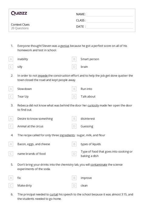 50 Determining Meaning Using Context Clues Worksheets For 4th Grade On Quizizz Free And Printable