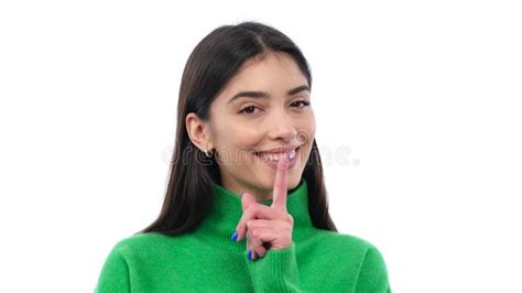 Playful Woman Making Shush Gesture On White Background Stock Video