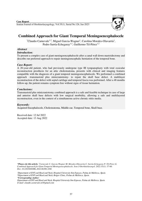 combined approach  giant temporal meningoencephalocele