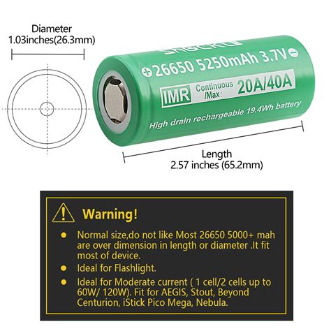 2PCS Shockli IMR 26650 3 7V 5250mah 20A Discharge Rechargeable Li Ion