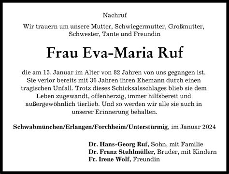 Traueranzeigen Von Eva Maria Ruf Augsburger Allgemeine Zeitung