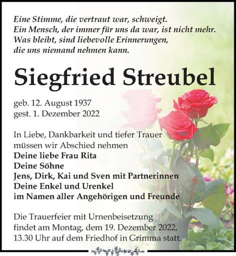 Traueranzeigen Von Siegfried Streubel Trauer Anzeigen De