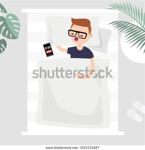 Oversleep Conceptual Illustration Young Character Sleeping Stock Vector