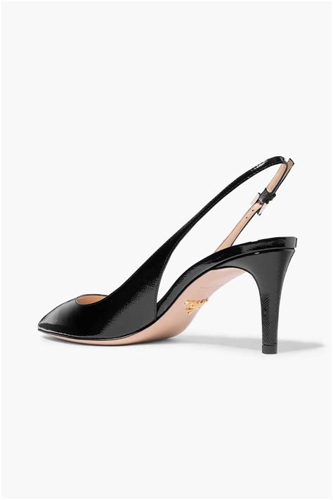 Prada Textured Patent Leather Slingback Pumps The Outnet