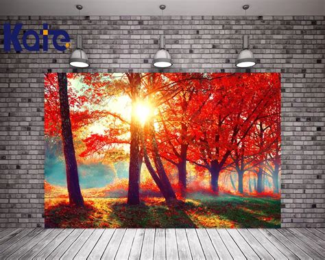 KATE 5x7ft Photo Background Scenery Backdrop Autumn Red Forest ...