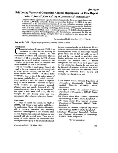 Pdf Salt Losing Variety Of Congenital Adrenal Hyperplasia A Case Report