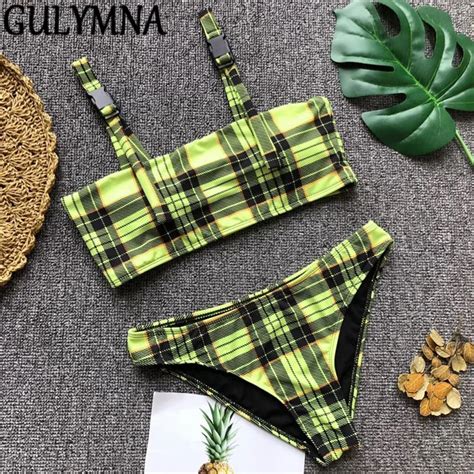 GULYMNA Summer Plaid Brazilian Bikini 2018 Swimwear Women Swimsuit Mayo