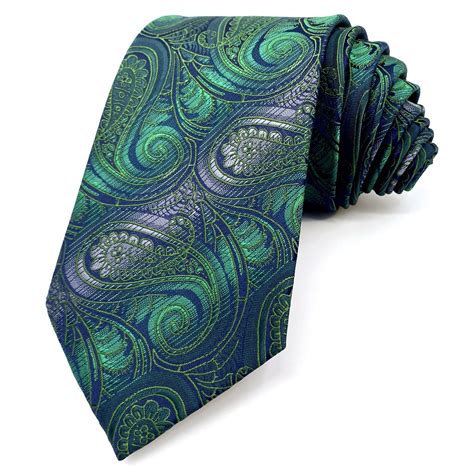 S W Shlax Wing Green Silver Paisley Neckties For Men Wedding Tie For