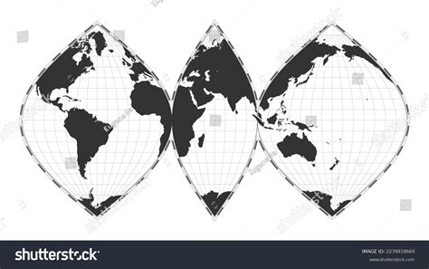 Vector World Map Interrupted Sinusoidal Projection Stock Vector