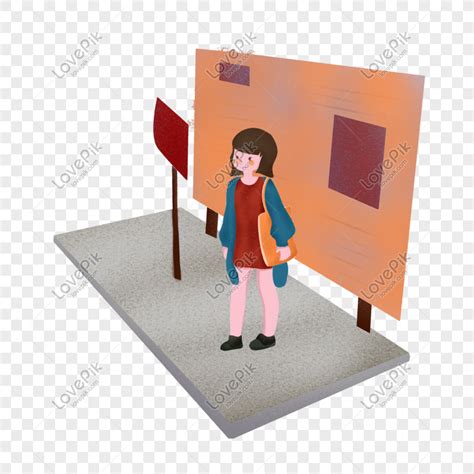 Waiting For The Bus Girl Illustration Hand Drawn Bus Bus Stop Girl