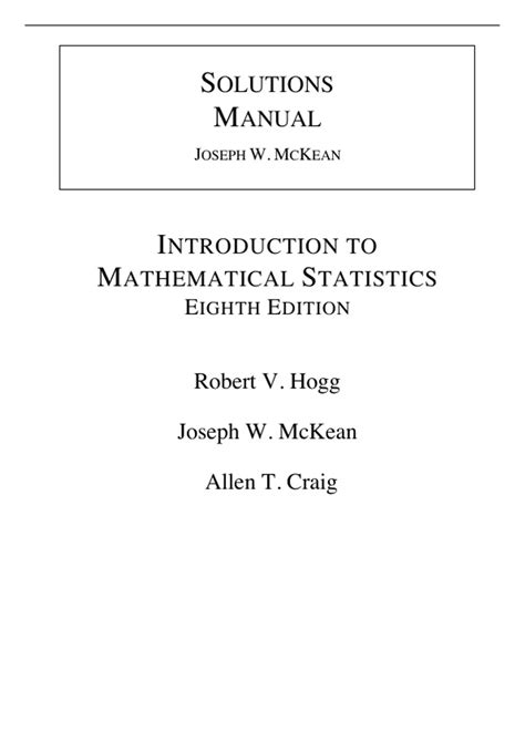 Solution Manual For Introduction To Mathematical Statistics 8th Edition By Robert Hogg Joeseph