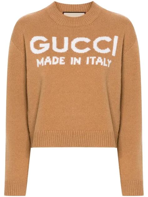 Gucci Brown Logo Intarsia Wool Jumper Neutrals Editorialist