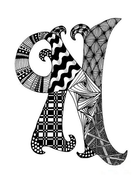 Zentangle Letter N Monogram In Black And White Drawing Zentangle Patterns Doodle Alphabet