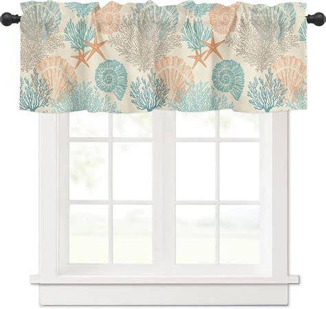 Amazon.com: Coastal Coral Valance Curtains Rod Pocket Short Kitchen ...