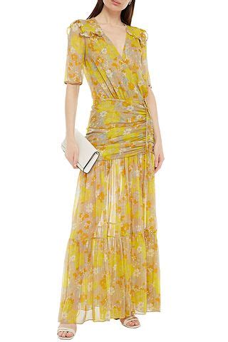 Yellow Mick Wrap Effect Floral Print Silk And Lurex Blend Georgette