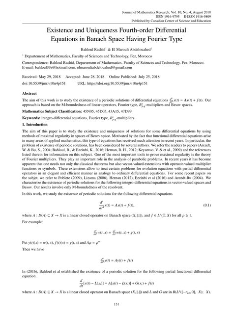 PDF Existence And Uniqueness Fourth Order Differential Equations In