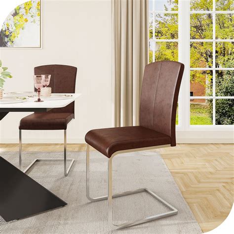 Hernest Modern Accent Chairs Set Of 2 With Elegant PU Leather Back Brown