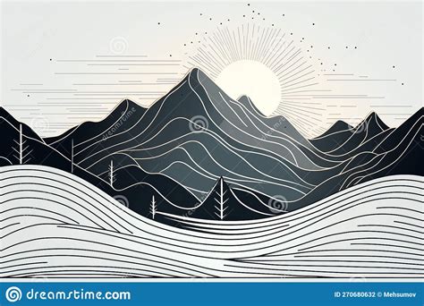 Creative Minimalist Modern Line Art Print Abstract Mountain