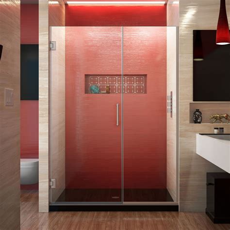 Unidoor Plus Brushed Nickel Frameless Hinged Shower Door Floor And Decor