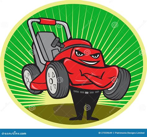 Lawn Mower Man Cartoon Oval Stock Vector Illustration Of Lawn Oval