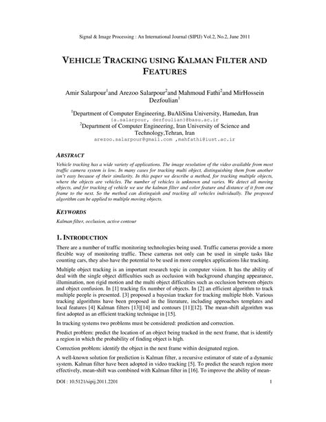 Vehicle Tracking Using Kalman Filter And Features PDF