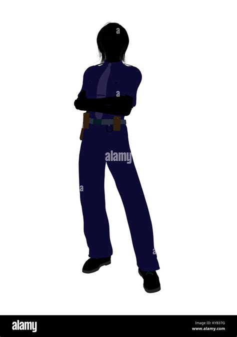 Female Police Officer Silhouette Illustration On A White Background