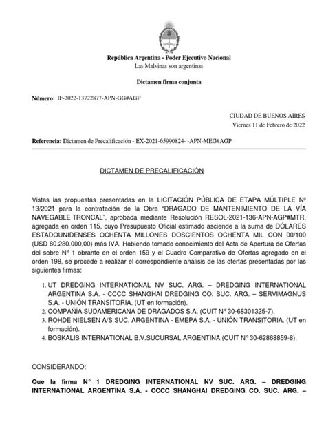 Dictamen De Precalificacion Dragado Vnt Firmado Pdf Traducciones