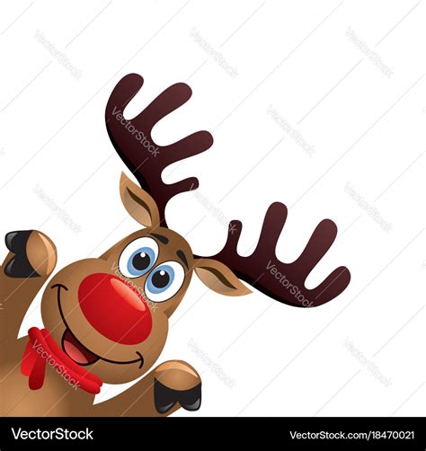 Xmas Drawing Of Funny Red Nosed Reindeer Vector Image