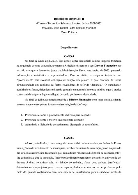 DT2 2 º Grupo Casos Práticos Sub8 DIREITO DO TRABALHO II 4 º Ano