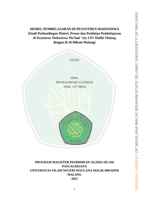 PDF MODEL PEMBELAJARAN DI PESANTREN MAHASISWA Studi Etheses Uin