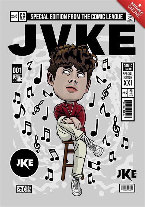 Jvke Music Cartoon Character Magazine Cover Design Template Modelo De Diseño Gratuita