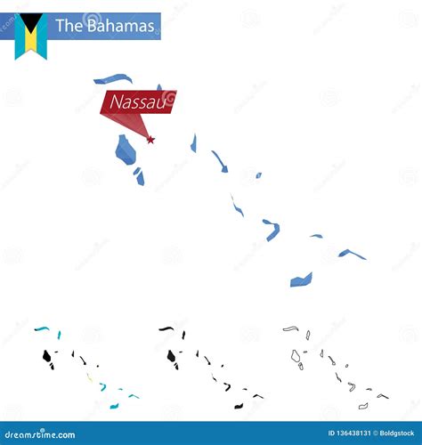 The Bahamas Blue Low Poly Map with Capital Nassau Stock Vector