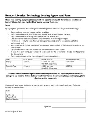 Fillable Online Library Humber Technology Lending Agreement Form Fax