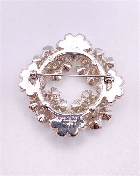 Vintage Eisenberg Ice Wreath Brooch Pin Clear Rhinest Gem