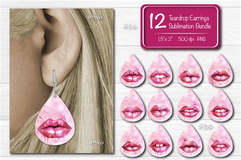 Teardrop Sublimation Earring Bundle Lips Graphic By Createya Design