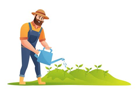 Granjero Feliz Regando Plantas Ilustraci N Vector En Vecteezy