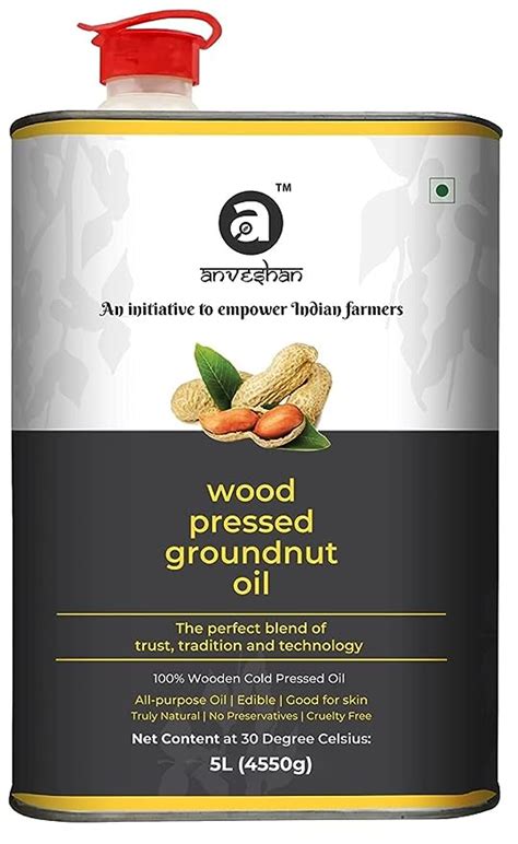 Anveshan Wood Pressed Groundnut Peanuts Oil 5 Litre Tin Can Kolhu