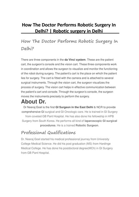 Ppt How The Doctor Performs Robotic Surgery In Delhi Robotic