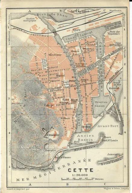 Carta Geografica Antica Cette Pianta Della Citt Old Antique Map